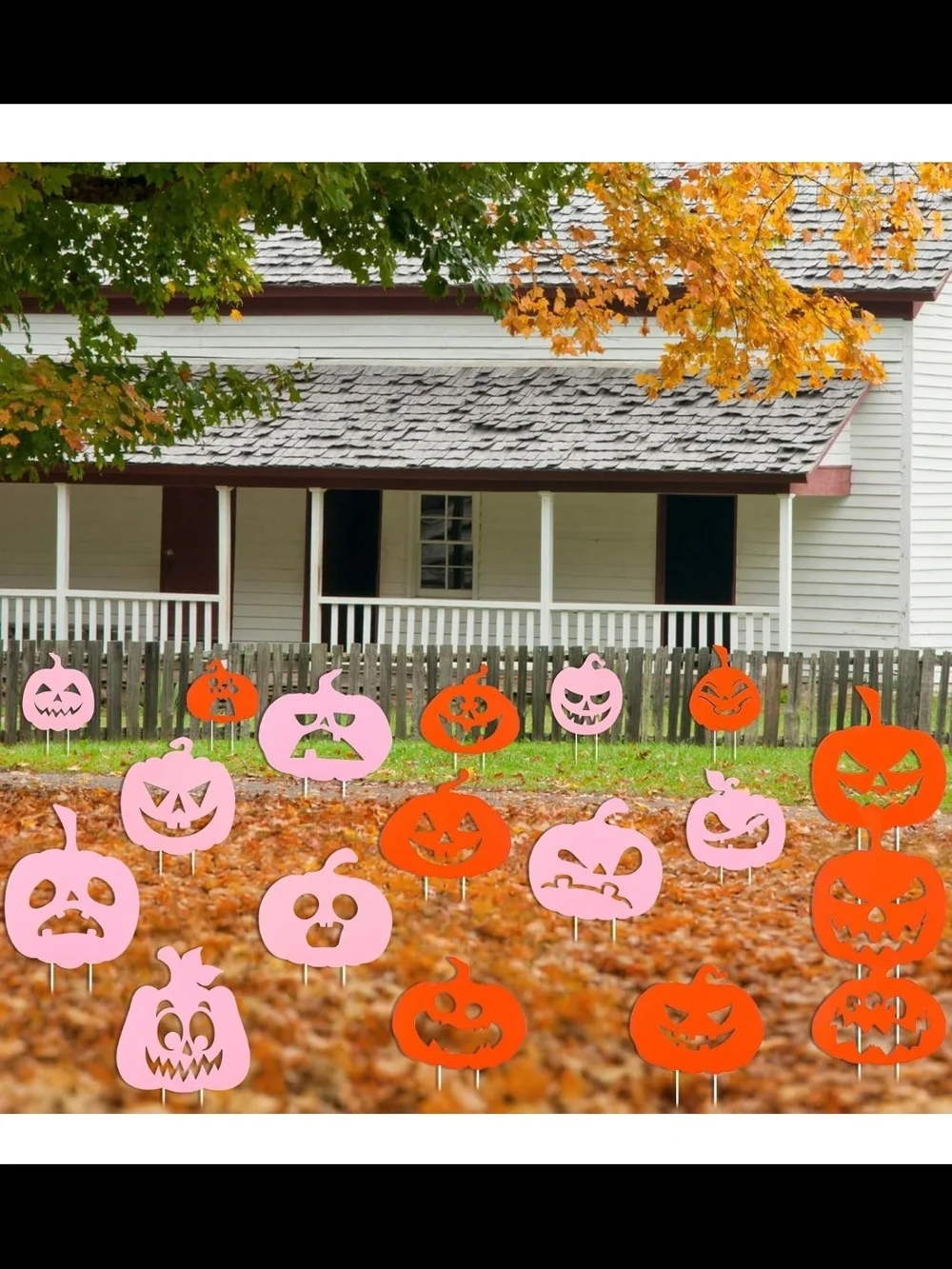 18 Pieces Pumpkin Yard Sign Set 9 Orange 9 Pink 36 Plastic Stakes Waterproof NEW